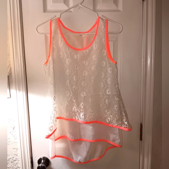 Blu Pepper ladies sheer lined layered sleevless top. White lace with orange trim - Picture 1 of 5